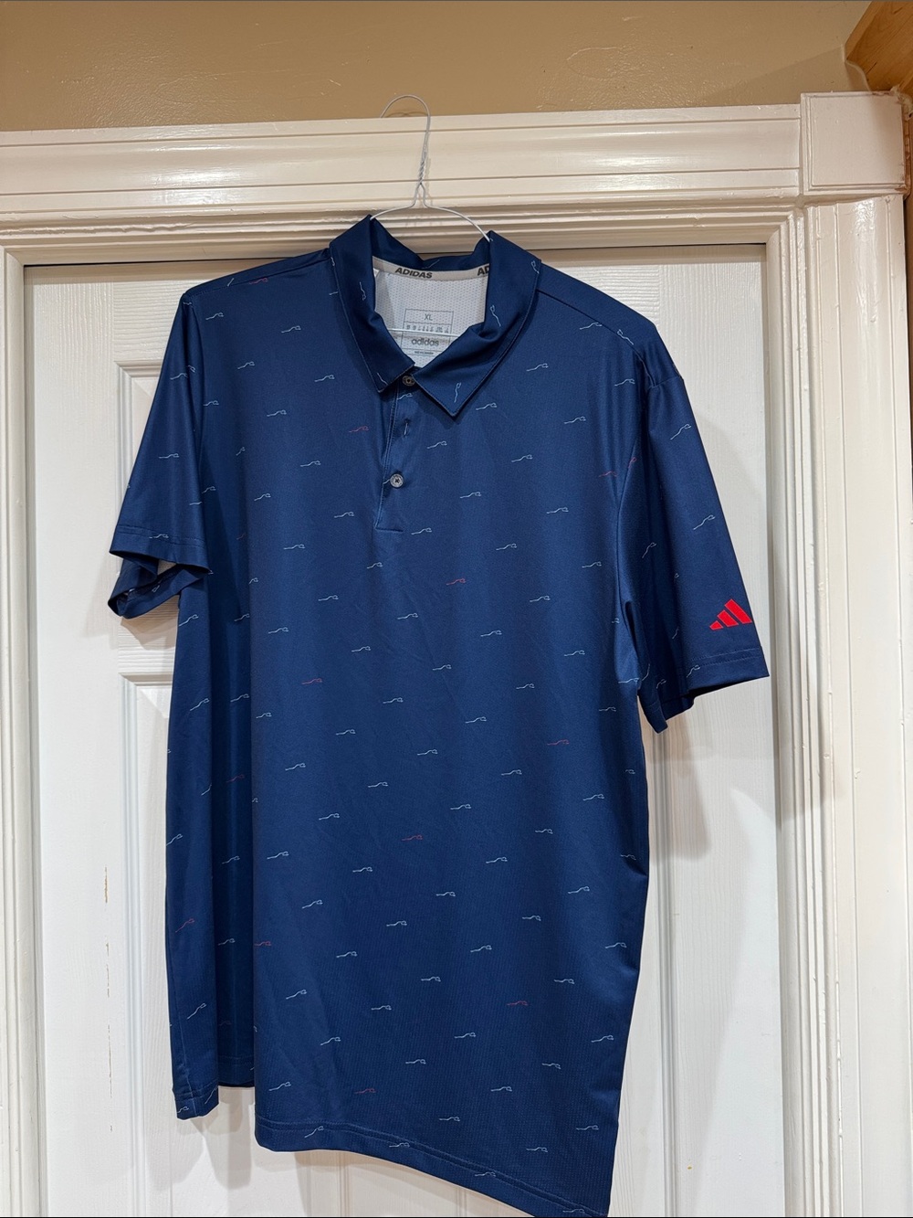 adidas Men’s Navy Polo with Red Sleeve Logo